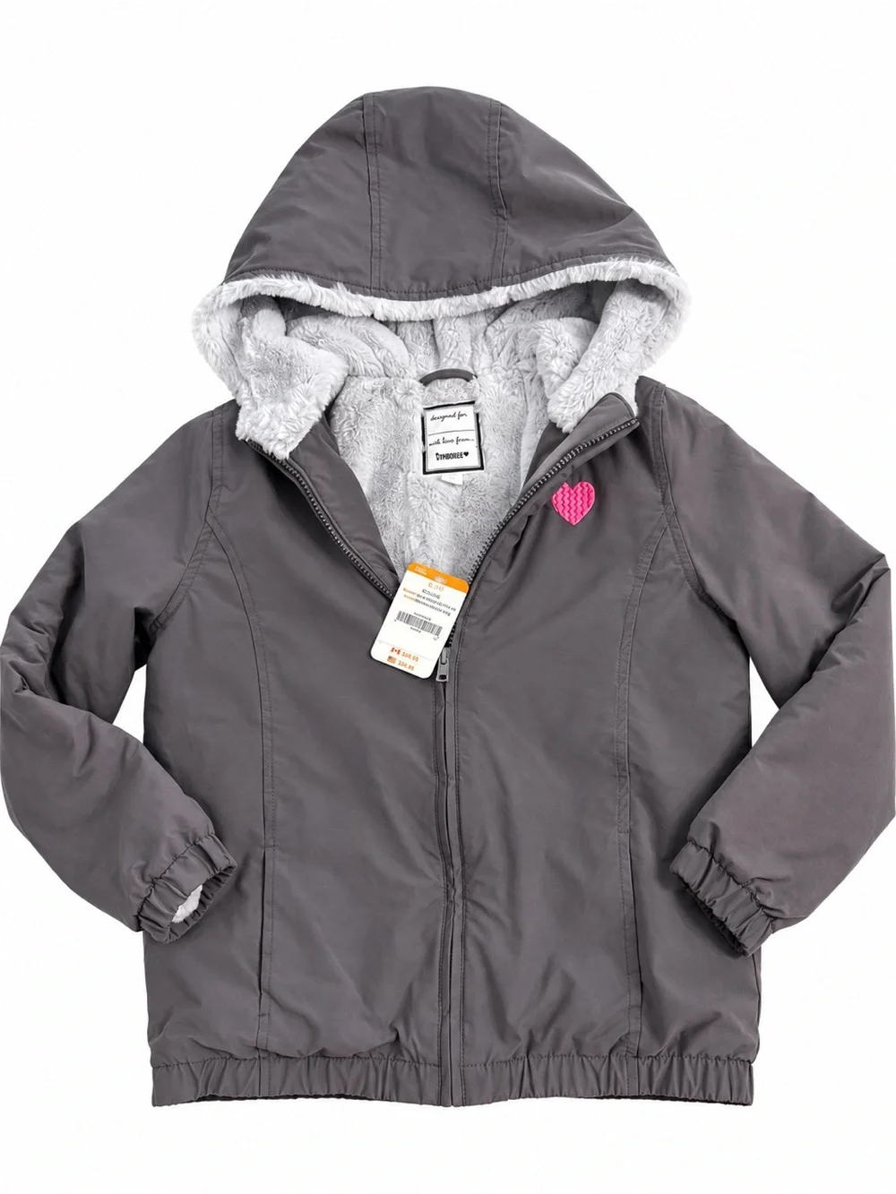 Gymboree Girls Winter Jacket XL 14 Gray Hooded Sherpa Lined NWT